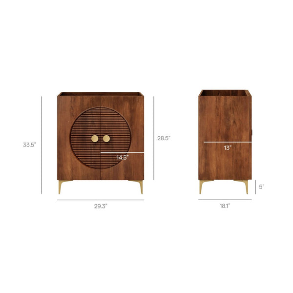 Modway Furniture Vernon 30" Fluted Wood Vanity Cabinet - Customizable Luxury Storage with Brass Legs & Knobs EEI-7453-WAL