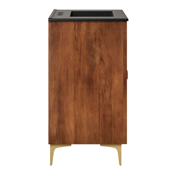 Modway Furniture Vernon 30" Fluted Wood Vanity Cabinet with Ceramic Sink - Handcrafted Mid-Century Elegance for Your Bath Walnut Black EEI-7454-WAL-BLK