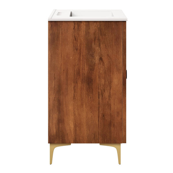 Modway Furniture Vernon 30" Fluted Wood Vanity Cabinet with Ceramic Sink - Handcrafted Mid-Century Elegance for Your Bath Walnut White EEI-7454-WAL-WHI