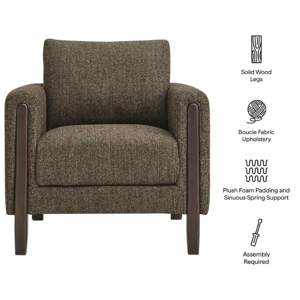 Modway Furniture Hawken Boucle Fabric Accent Armchair - Plush Comfort Meets Modern Style for Cozy Living Spaces Antique Espresso EEI-7459-ATQ-ESP