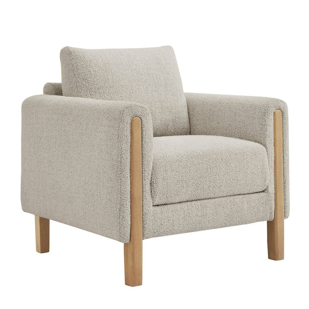 Modway Furniture Hawken Boucle Fabric Accent Armchair - Plush Comfort Meets Modern Style for Cozy Living Spaces Parchment Beech EEI-7459-PCH-BEE