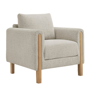 Modway Furniture Hawken Boucle Fabric Accent Armchair - Plush Comfort Meets Modern Style for Cozy Living Spaces Parchment Beech EEI-7459-PCH-BEE