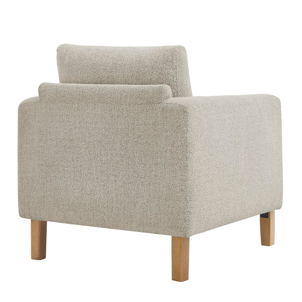 Modway Furniture Hawken Boucle Fabric Accent Armchair - Plush Comfort Meets Modern Style for Cozy Living Spaces Parchment Beech EEI-7459-PCH-BEE
