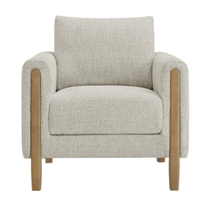 Modway Furniture Hawken Boucle Fabric Accent Armchair - Plush Comfort Meets Modern Style for Cozy Living Spaces Parchment Beech EEI-7459-PCH-BEE
