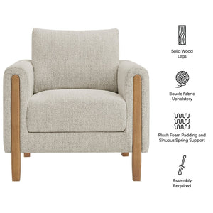 Modway Furniture Hawken Boucle Fabric Accent Armchair - Plush Comfort Meets Modern Style for Cozy Living Spaces Parchment Beech EEI-7459-PCH-BEE