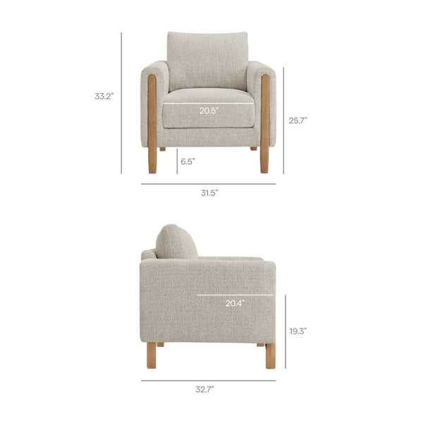 Modway Furniture Hawken Boucle Fabric Accent Armchair - Plush Comfort Meets Modern Style for Cozy Living Spaces Parchment Beech EEI-7459-PCH-BEE