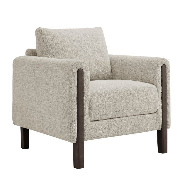 Modway Furniture Hawken Boucle Fabric Accent Armchair - Plush Comfort Meets Modern Style for Cozy Living Spaces Parchment Espresso EEI-7459-PCH-ESP