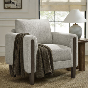 Modway Furniture Hawken Boucle Fabric Accent Armchair - Plush Comfort Meets Modern Style for Cozy Living Spaces Parchment Espresso EEI-7459-PCH-ESP