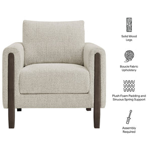 Modway Furniture Hawken Boucle Fabric Accent Armchair - Plush Comfort Meets Modern Style for Cozy Living Spaces Parchment Espresso EEI-7459-PCH-ESP
