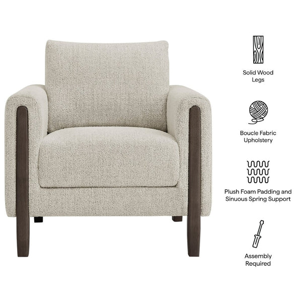 Modway Furniture Hawken Boucle Fabric Accent Armchair - Plush Comfort Meets Modern Style for Cozy Living Spaces Parchment Espresso EEI-7459-PCH-ESP