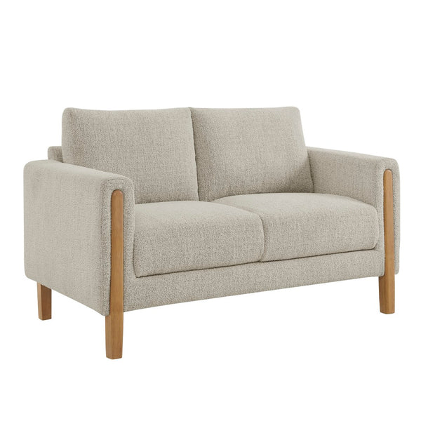 Modway Furniture Hawken Boucle Fabric Loveseat - Modern Mid-Century Design for Cozy Spaces and Stylish Comfort Parchment Beech EEI-7460-PCH-BEE