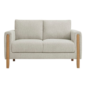 Modway Furniture Hawken Boucle Fabric Loveseat - Modern Mid-Century Design for Cozy Spaces and Stylish Comfort Parchment Beech EEI-7460-PCH-BEE