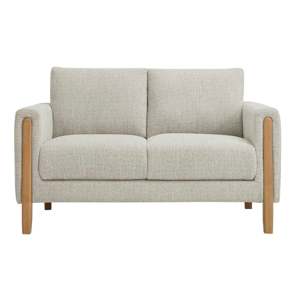 Modway Furniture Hawken Boucle Fabric Loveseat - Modern Mid-Century Design for Cozy Spaces and Stylish Comfort Parchment Beech EEI-7460-PCH-BEE
