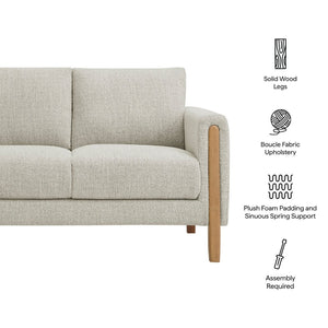 Modway Furniture Hawken Boucle Fabric Loveseat - Modern Mid-Century Design for Cozy Spaces and Stylish Comfort Parchment Beech EEI-7460-PCH-BEE