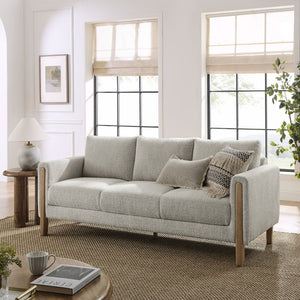 Modway Furniture Hawken Boucle Fabric Sofa - Sculptural Comfort with Plush Support for Modern Living Spaces & More Parchment Beech EEI-7461-PCH-BEE