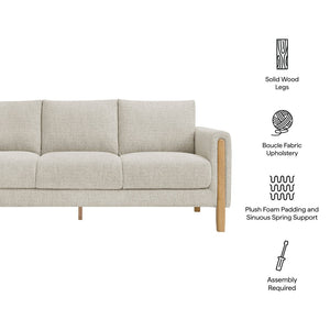 Modway Furniture Hawken Boucle Fabric Sofa - Sculptural Comfort with Plush Support for Modern Living Spaces & More Parchment Beech EEI-7461-PCH-BEE
