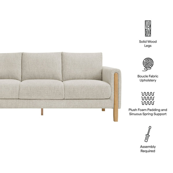 Modway Furniture Hawken Boucle Fabric Sofa - Sculptural Comfort with Plush Support for Modern Living Spaces & More Parchment Beech EEI-7461-PCH-BEE