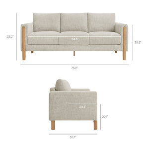 Modway Furniture Hawken Boucle Fabric Sofa - Sculptural Comfort with Plush Support for Modern Living Spaces & More Parchment Beech EEI-7461-PCH-BEE