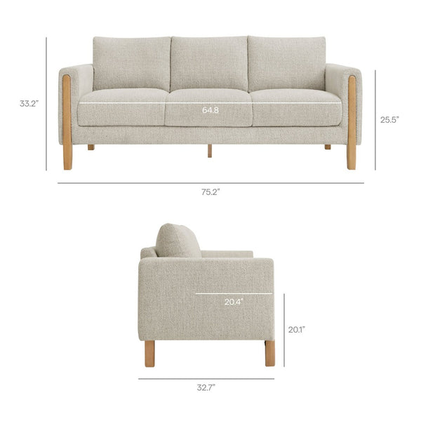 Modway Furniture Hawken Boucle Fabric Sofa - Sculptural Comfort with Plush Support for Modern Living Spaces & More Parchment Beech EEI-7461-PCH-BEE