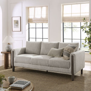 Modway Furniture Hawken Boucle Fabric Sofa - Sculptural Comfort with Plush Support for Modern Living Spaces & More Parchment Espresso EEI-7461-PCH-ESP