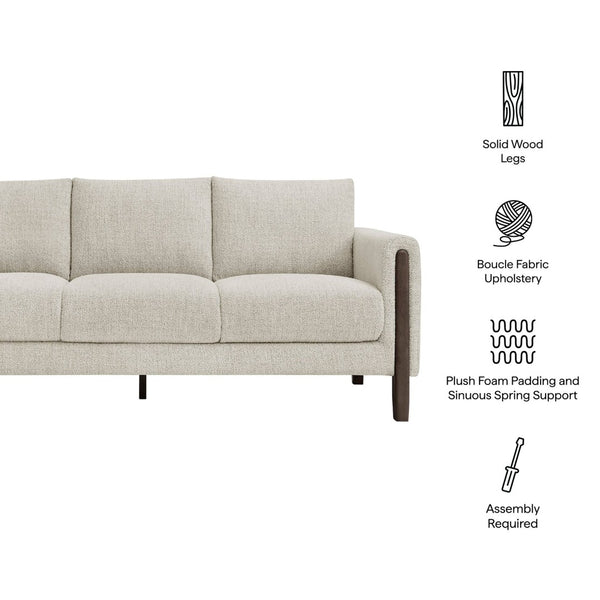 Modway Furniture Hawken Boucle Fabric Sofa - Sculptural Comfort with Plush Support for Modern Living Spaces & More Parchment Espresso EEI-7461-PCH-ESP