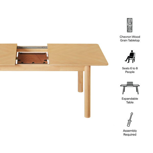 Modway Furniture Alba Extendable Dining Table - Modern Chevron Wood Design for Versatile Dining & Workspaces Oak EEI-7464-OAK