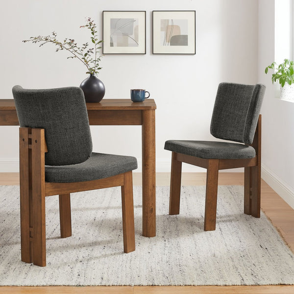 Modway Furniture Alba 7-Piece Dining Set with Extendable Table and Upholstered Chairs for Modern Farmhouse Style Walnut Charcoal EEI-7483-WAL-CHA
