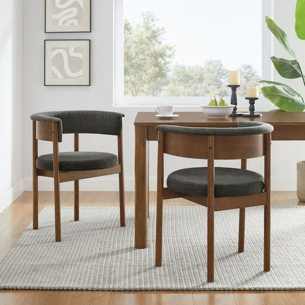 Modway Furniture Clea Curved Upholstered Dining Chairs Set of 2 - Stylish Mid-Century Comfort for Any Space Charcoal EEI-7467-CHA