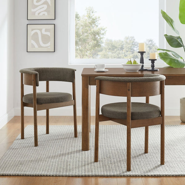 Modway Furniture Clea Curved Upholstered Dining Chairs Set of 2 - Stylish Mid-Century Comfort for Any Space Taupe EEI-7467-TAU