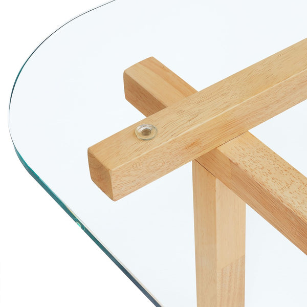 Modway Furniture Isby 35 Inch Glass Coffee Table - Sculptural Rubberwood Base for Mid-Century Modern Living Spaces Oak EEI-7468-OAK