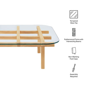 Modway Furniture Isby 35 Inch Glass Coffee Table - Sculptural Rubberwood Base for Mid-Century Modern Living Spaces Oak EEI-7468-OAK