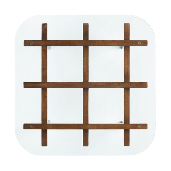 Modway Furniture Isby 35 Inch Glass Coffee Table - Sculptural Rubberwood Base for Mid-Century Modern Living Spaces Walnut EEI-7468-WAL