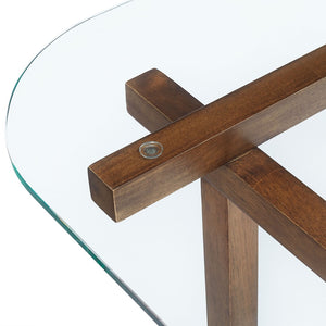 Modway Furniture Isby 35 Inch Glass Coffee Table - Sculptural Rubberwood Base for Mid-Century Modern Living Spaces Walnut EEI-7468-WAL