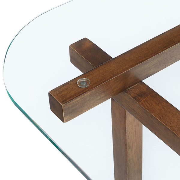 Modway Furniture Isby 35 Inch Glass Coffee Table - Sculptural Rubberwood Base for Mid-Century Modern Living Spaces Walnut EEI-7468-WAL