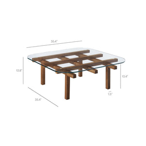 Modway Furniture Isby 35 Inch Glass Coffee Table - Sculptural Rubberwood Base for Mid-Century Modern Living Spaces Walnut EEI-7468-WAL