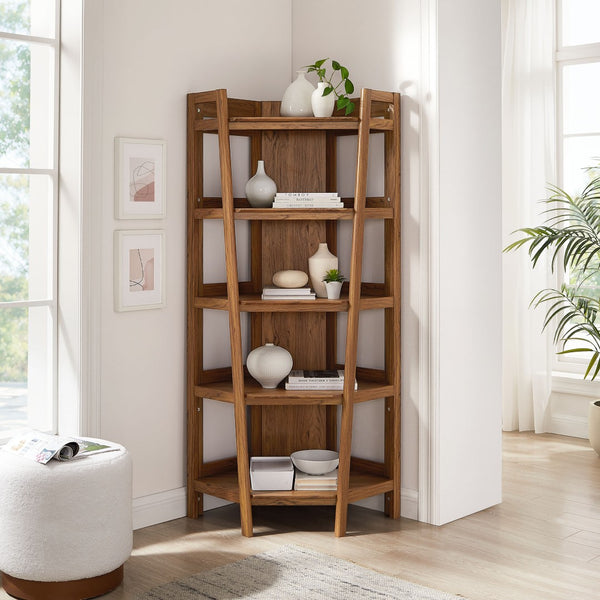 Modway Furniture Bixby 71 Inch Corner Bookshelf - Stylish Modern Design with Durable Shelves for Home Organization Walnut EEI-7469-WAL