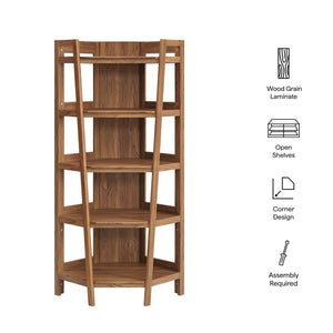 Modway Furniture Bixby 71 Inch Corner Bookshelf - Stylish Modern Design with Durable Shelves for Home Organization Walnut EEI-7469-WAL