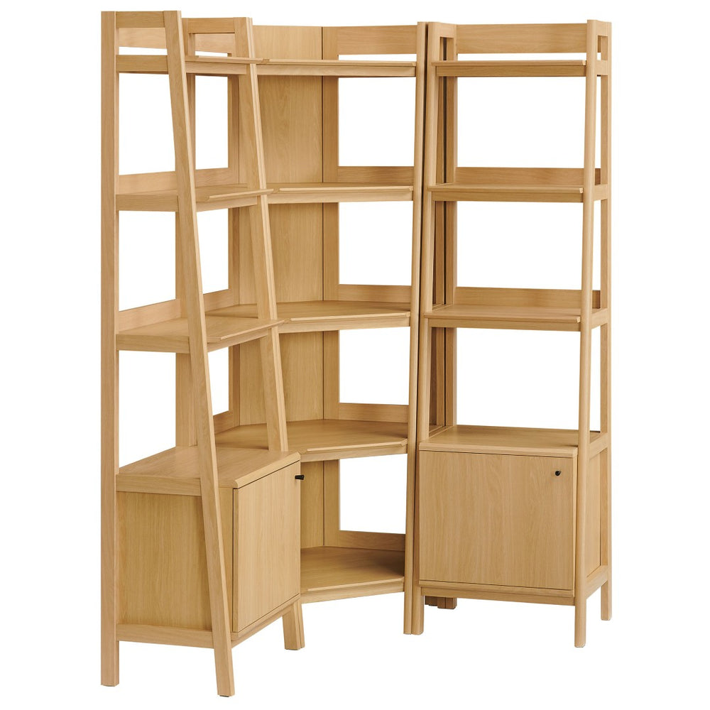 Modway Furniture Bixby 3-Piece Corner Bookshelf Set - Modern Space-Saving Storage with Open Shelves & Cabinets Oak EEI-7470-OAK