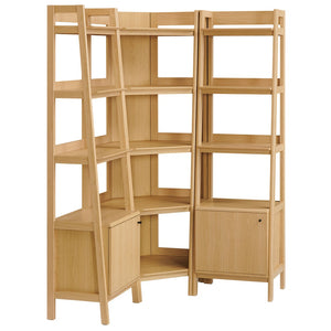 Modway Furniture Bixby 3-Piece Corner Bookshelf Set - Modern Space-Saving Storage with Open Shelves & Cabinets Oak EEI-7470-OAK