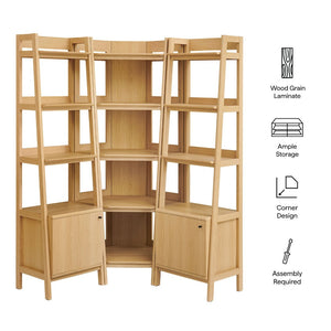 Modway Furniture Bixby 3-Piece Corner Bookshelf Set - Modern Space-Saving Storage with Open Shelves & Cabinets Oak EEI-7470-OAK