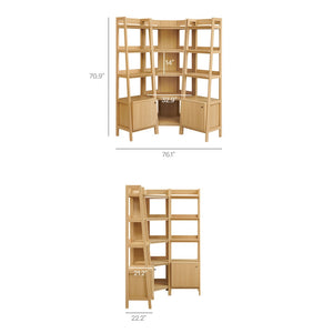 Modway Furniture Bixby 3-Piece Corner Bookshelf Set - Modern Space-Saving Storage with Open Shelves & Cabinets Oak EEI-7470-OAK