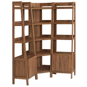 Modway Furniture Bixby 3-Piece Corner Bookshelf Set - Modern Space-Saving Storage with Open Shelves & Cabinets Walnut EEI-7470-WAL