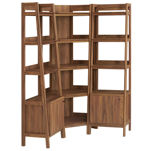 Modway Furniture Bixby 3-Piece Corner Bookshelf Set - Modern Space-Saving Storage with Open Shelves & Cabinets Walnut EEI-7470-WAL