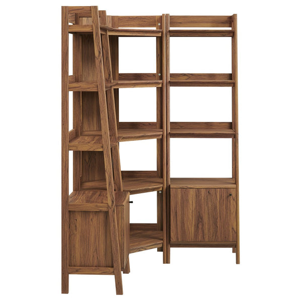 Modway Furniture Bixby 3-Piece Corner Bookshelf Set - Modern Space-Saving Storage with Open Shelves & Cabinets Walnut EEI-7470-WAL