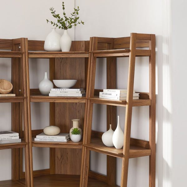 Modway Furniture Bixby 3-Piece Corner Bookshelf Set - Modern Space-Saving Storage with Open Shelves & Cabinets Walnut EEI-7470-WAL