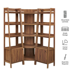 Modway Furniture Bixby 3-Piece Corner Bookshelf Set - Modern Space-Saving Storage with Open Shelves & Cabinets Walnut EEI-7470-WAL