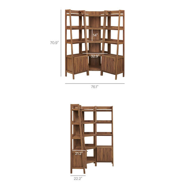 Modway Furniture Bixby 3-Piece Corner Bookshelf Set - Modern Space-Saving Storage with Open Shelves & Cabinets Walnut EEI-7470-WAL