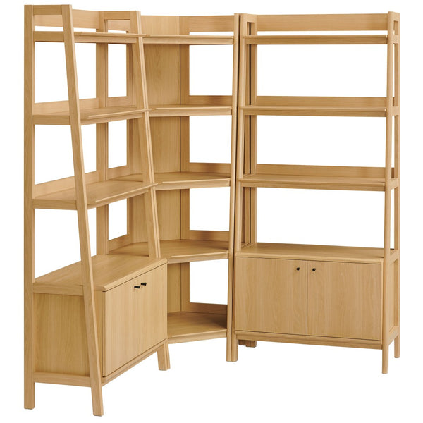 Modway Furniture Bixby 3-Piece Corner Bookshelf Set - Modern Open Shelving & Cabinets for Stylish Home Organization Oak EEI-7471-OAK