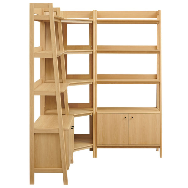 Modway Furniture Bixby 3-Piece Corner Bookshelf Set - Modern Open Shelving & Cabinets for Stylish Home Organization Oak EEI-7471-OAK