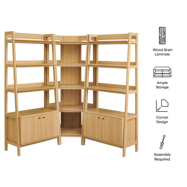 Modway Furniture Bixby 3-Piece Corner Bookshelf Set - Modern Open Shelving & Cabinets for Stylish Home Organization Oak EEI-7471-OAK